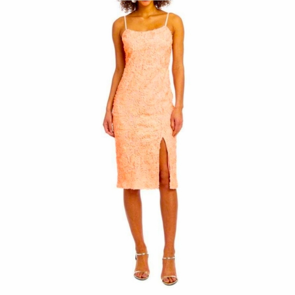 Christian Siriano Peach Appliqué Spaghetti Strap Dress NWT